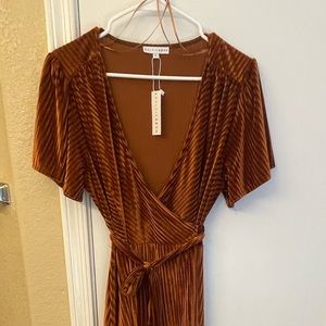 Brand new with tags copper velvet wrap dress.
